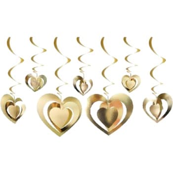 HAPPY BIRTHDAY HANGING ORNAMENTS 3D HEART GOLD
