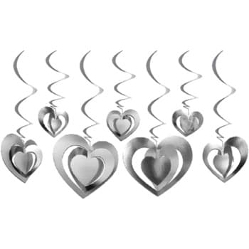 HAPPY BIRTHDDAY HANGING ORNAMENTS 3D HEART SILVER