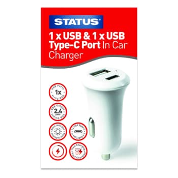 STATUS USB A TO C CAR CHARGER 2 PORT