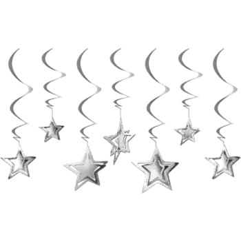 HAPPY BIRTHDAY HANGING ORNAMENTS 3D STAR SILVER